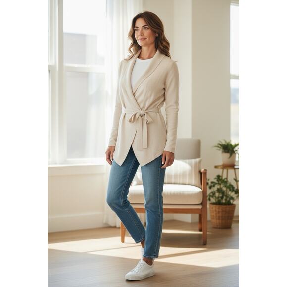 Nieman Marcus Women’s Silk Cashmere Blend Wrap Sweater Cream Size Small - Picture 13 of 13